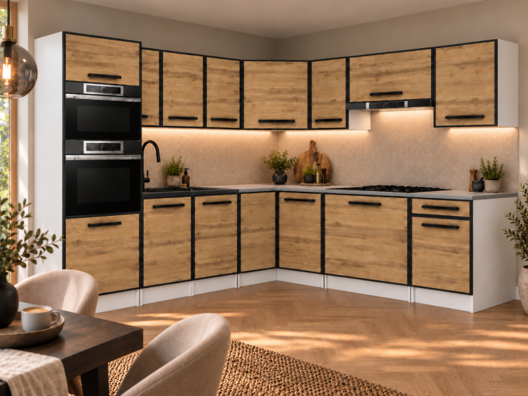 Mobilier de bucătărie Linea 420 cm stejar wotan cu blat Producător TOR L Diego/0/WT/DW/0/A1