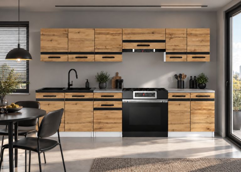 Mobilier de bucătărie Prestige 240 cm stejar wotan cu blat Producător TOR P Salvador/0/WT/DW/0/A1/CM