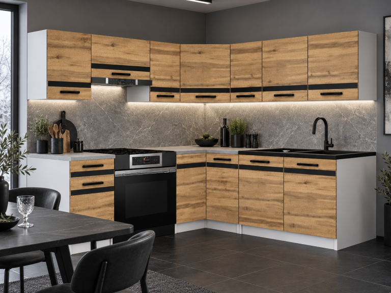 Mobilier de bucătărie Prestige 360 cm stejar wotan cu blat Producător TOR P Pablo/0/WT/DW/0/A1/CM
