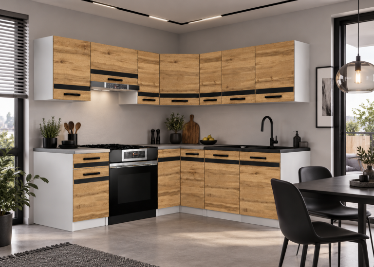 Mobilier de bucătărie Prestige 360 cm stejar wotan cu blat Producător TOR P Pablo/0/WT/DW/0/A1/CM