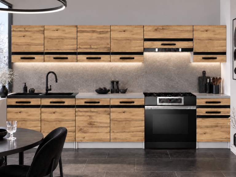Mobilier de bucătărie Prestige 260 cm stejar wotan cu blat Producător TOR P Frida/0/WT/DW/0/A1/CM