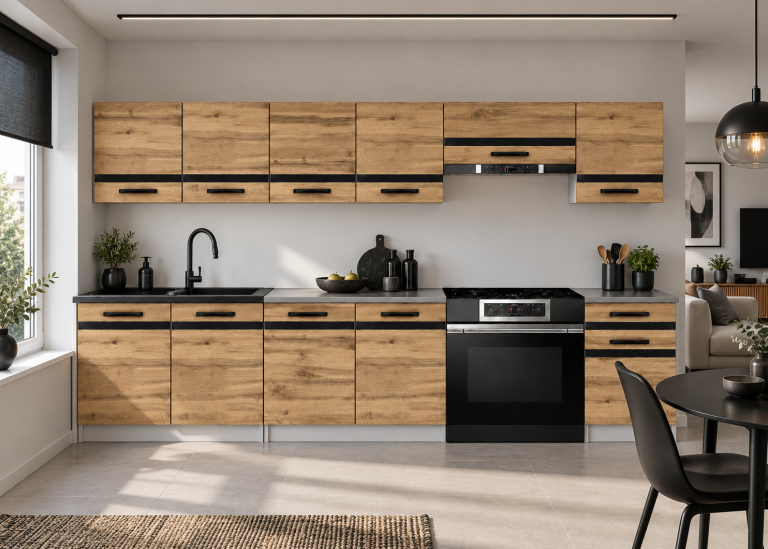 Mobilier de bucătărie Prestige 260 cm stejar wotan cu blat Producător TOR P Frida/0/WT/DW/0/A1/CM