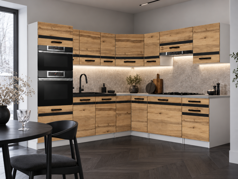 Mobilier de bucătărie Prestige 420 cm stejar wotan cu blat Producător TOR P Diego/0/WT/DW/0/A1/CM