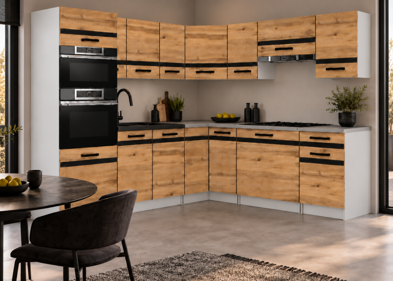 Mobilier de bucătărie Prestige 420 cm stejar wotan cu blat Producător TOR P Diego/0/WT/DW/0/A1/CM