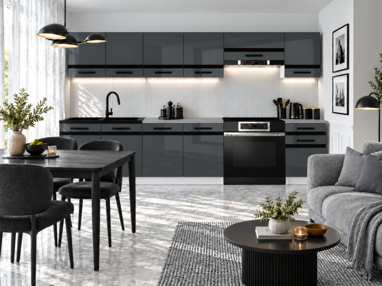  Mobilier de bucătărie Prestige 260 cm gri lucios cu blat Producător INF P Frida/0/WT/S/0/A1/CM