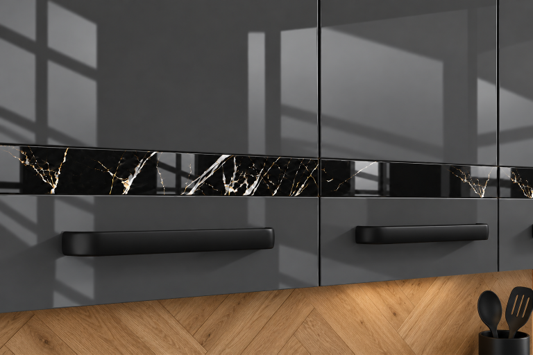 Mobilier de bucătărie Prestige 320 cm gri lucios fără blat Producător INF P Vincent/0/WT/S/BB/A1/CS