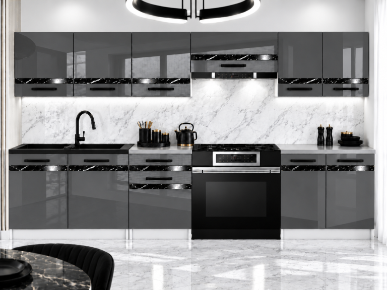  Mobilier de bucătărie Prestige 240 cm gri lucios fără blat Producător INF P Salvador/0/WT/S/BB/A1/CS