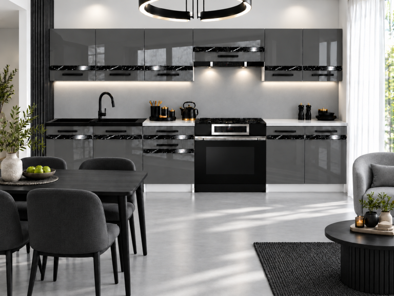  Mobilier de bucătărie Prestige 240 cm gri lucios fără blat Producător INF P Salvador/0/WT/S/BB/A1/CS