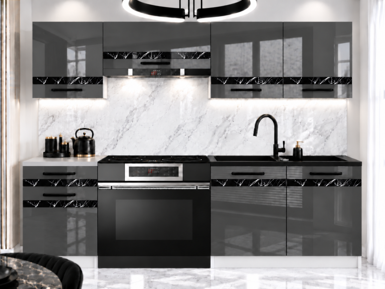 Mobilier de bucătărie Prestige 180 cm gri lucios fără blat Producător INF P Leonardo/0/WT/S/BB/A1/CS