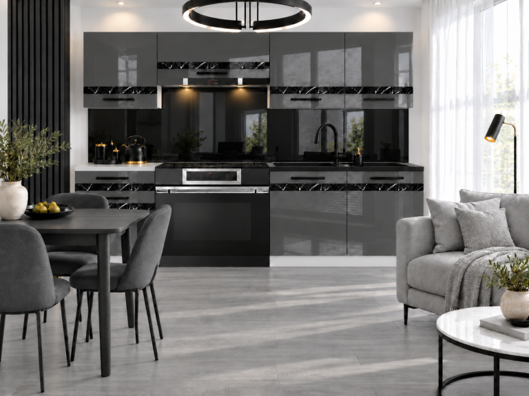 Mobilier de bucătărie Prestige 180 cm gri lucios fără blat Producător INF P Leonardo/0/WT/S/BB/A1/CS